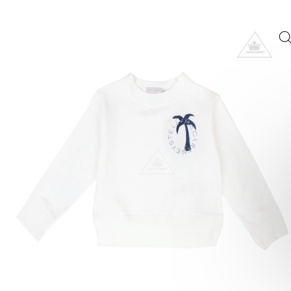 Kids White Sweatshirt w/ Blue Palm Tree Design luxury designer Stella McCartney - Picture 1 of 4
